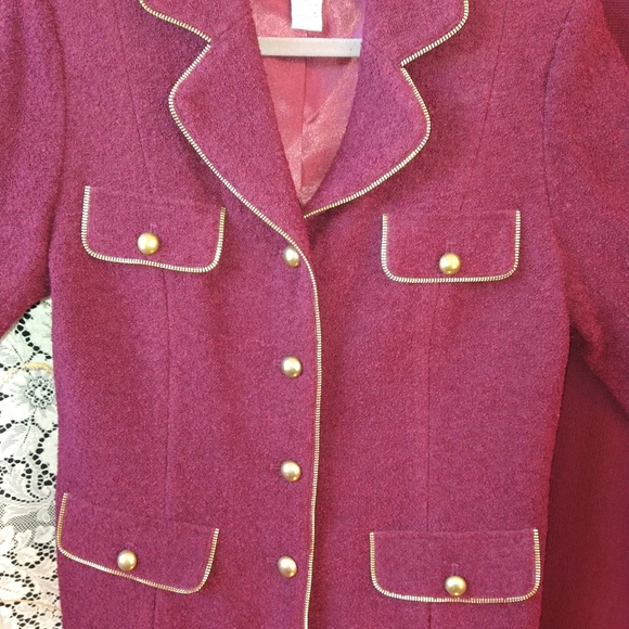 Louis Dell Olio burgundy maroon skirt set wool blend vintage zipper around edges - Picture 3 of 9